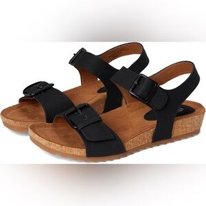 Size 8 Eurosoft Black Strappy Buckle Sandals Glinda Adjustable Straps Travel